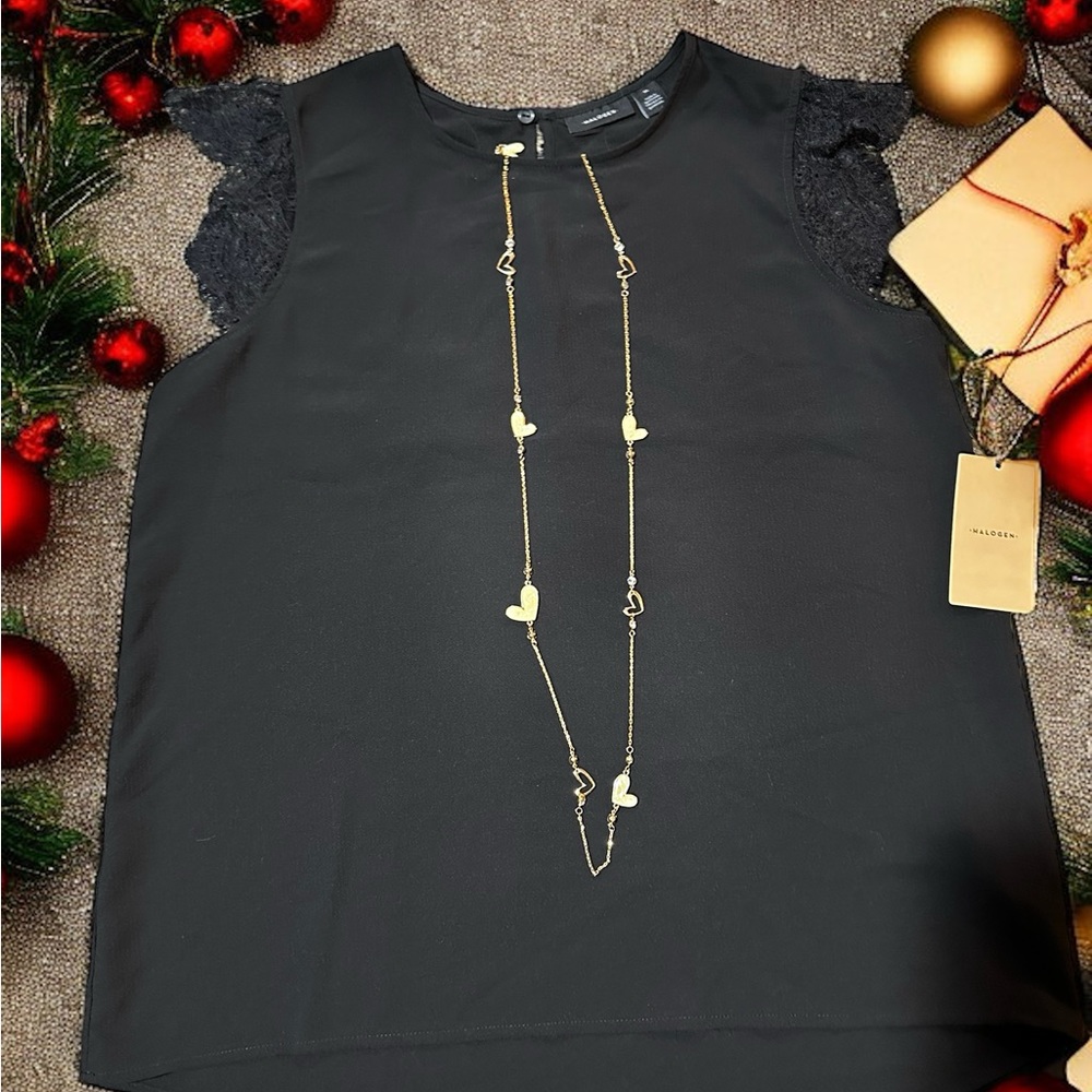 Halogen Blouse with lace cap sleeves